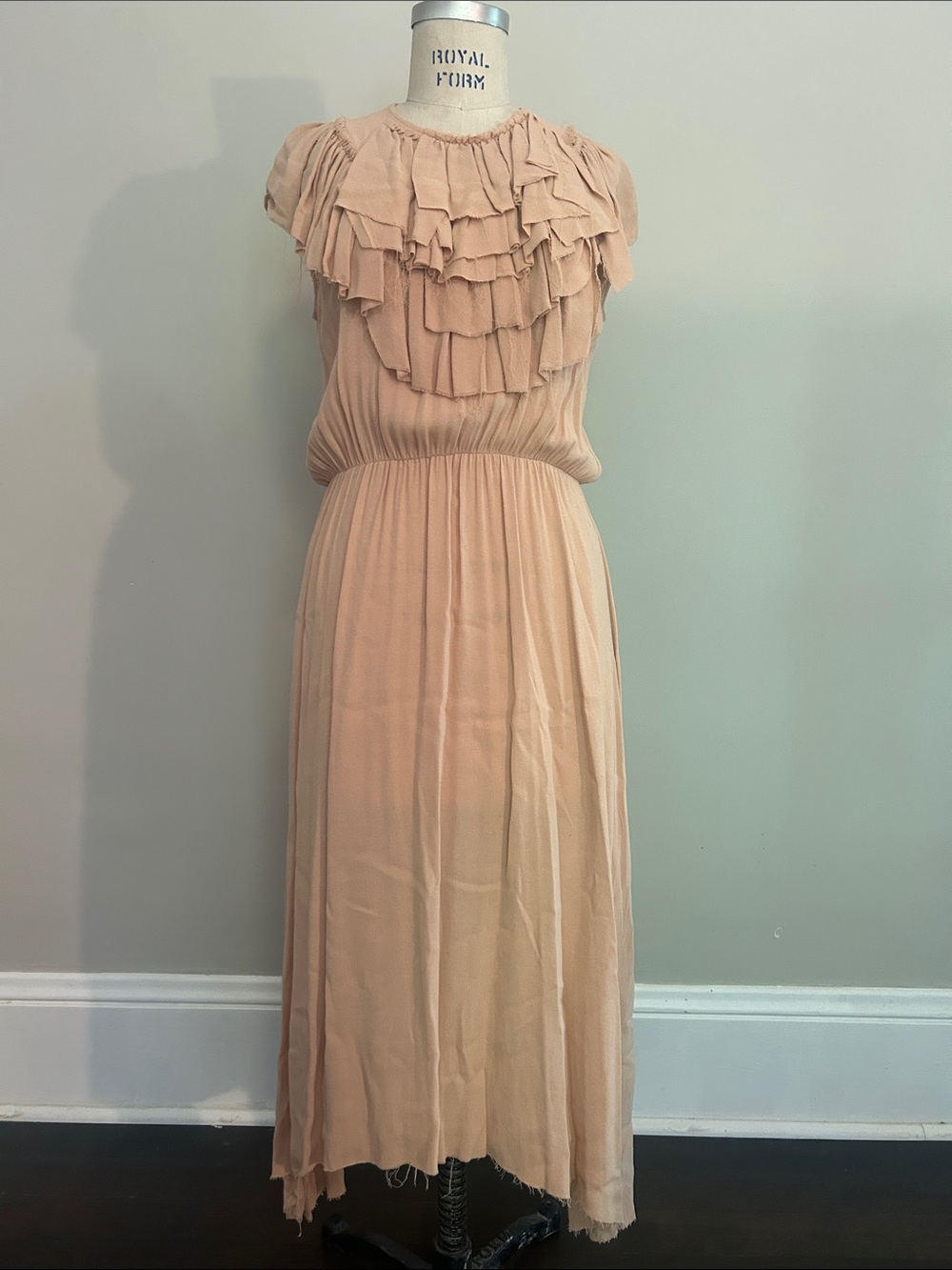 Delicate Ruffle Midi Dress in Blush